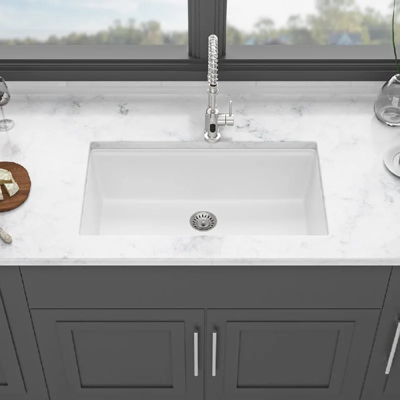 Undermount Single Bowl White Bowl Quartz Kitchen Sink Basin