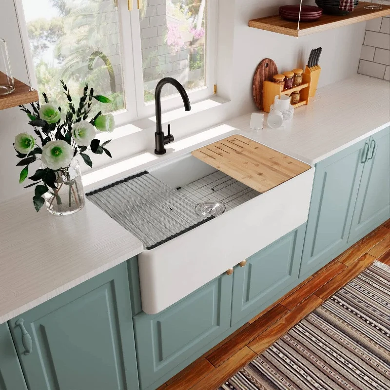 Vanityfair 30" L X 20" W Fireclay Single Basin Farmhouse Kitchen Sink with Accessories