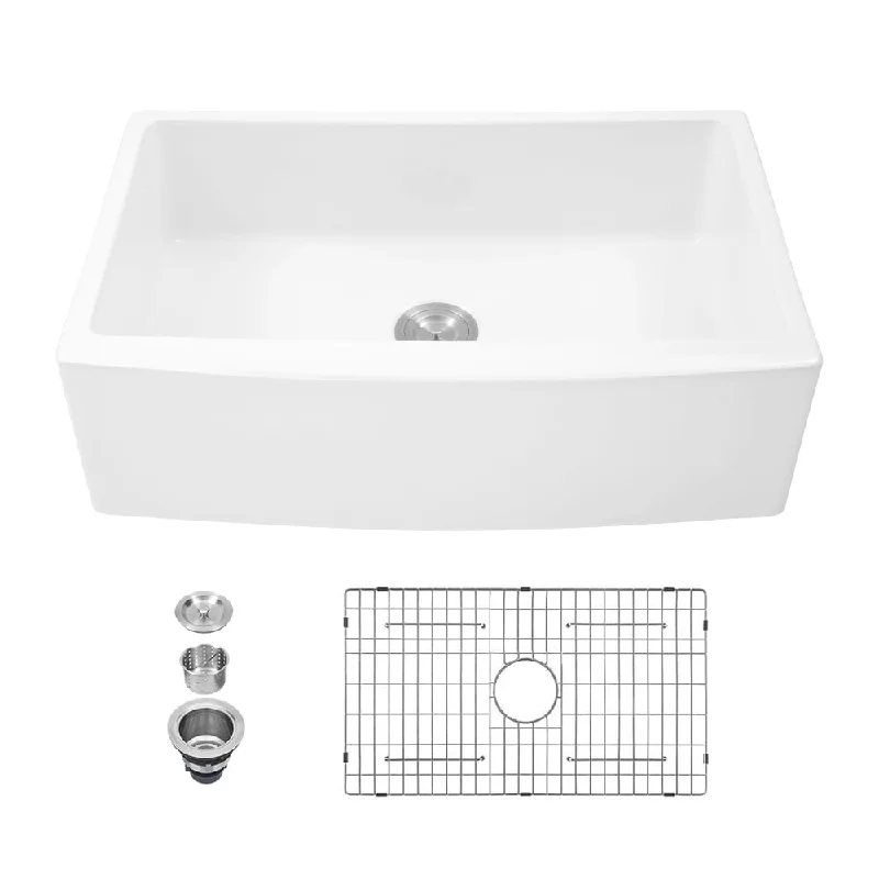 White Fireclay Ceramic Rectangle Farmhouse Single Bowl Kitchen Sink - 30 in. Width