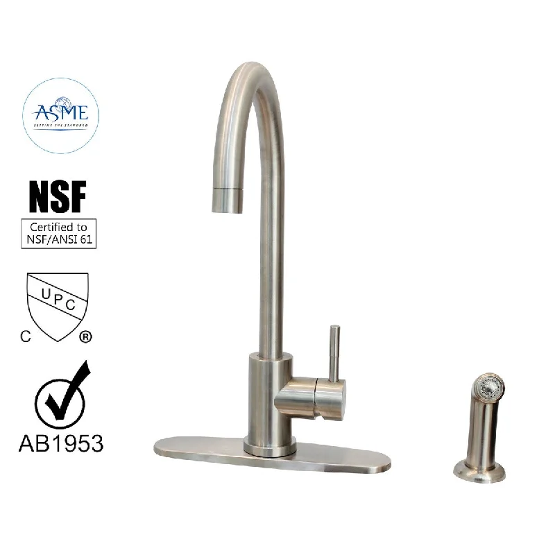 WMF-40D-116LSC - Stainless Steel Kitchen Sink Faucet Single Handle with Side Sprayer & Deck Plate Brushed Nickel Finish