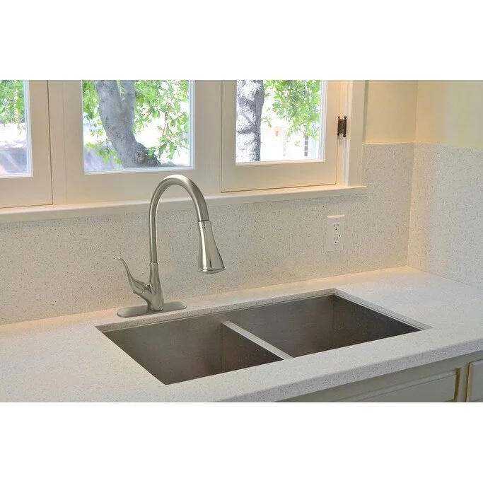 WMF-8101D-BN - Hybrid Metal Deck Single Handle Kitchen Sink Faucet Ceramic Cartridge with Pull Down Spray Brushed Nickel Finish