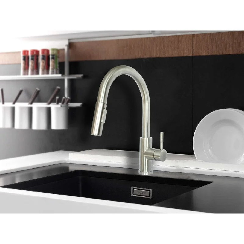 WMF-8101SS-BN - Stainless Steel Kitchen Sink Faucet Single Handle with Pull Down Sprayer & Ceramic Cart Brushed Nickel Finish