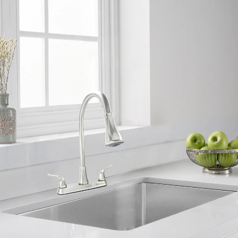 WMF-8201ZLP-BN - Hybrid Metal Deck Two Handle High Arc Kitchen Sink Faucet With Pull Down Sprayer (Brushed Nickel Finish)