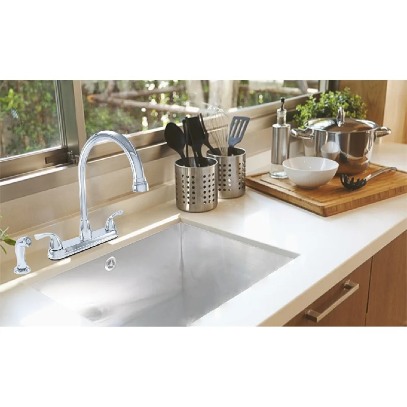 WMF-8236XGNZML-CP - Hybrid Metal Deck Kitchen Sink Faucet Ceramic Disc Cart. Double Handle with Side Spray (Chrome Finish)