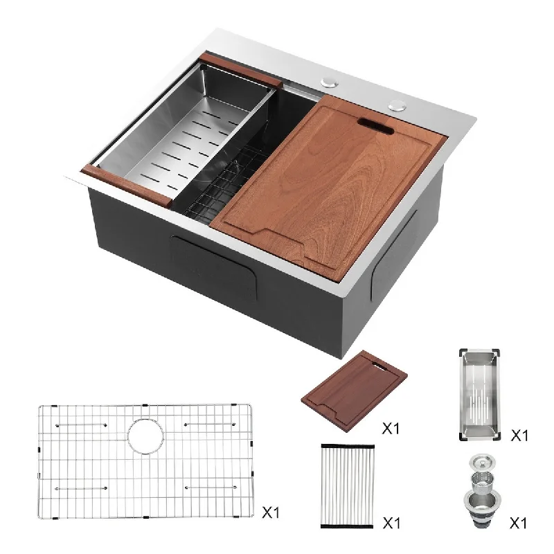 Workstation Single Bowl Rectangle Stainless Steel Drop-In Kitchen Sink with Drain and Cutting Board