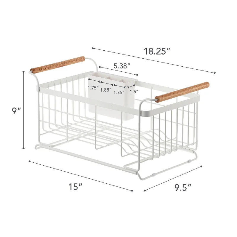 Yamazaki Home Over-the-Sink Dish Rack, Steel and Wood, Holds 11 lbs, Expandable - L 9.65 x W 18.31 x H 8.66 inches