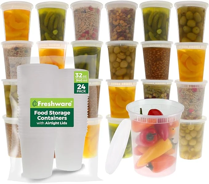 24 Set Food Storage Containers, 32 oz - BPA Free, Leakproof, Stackable