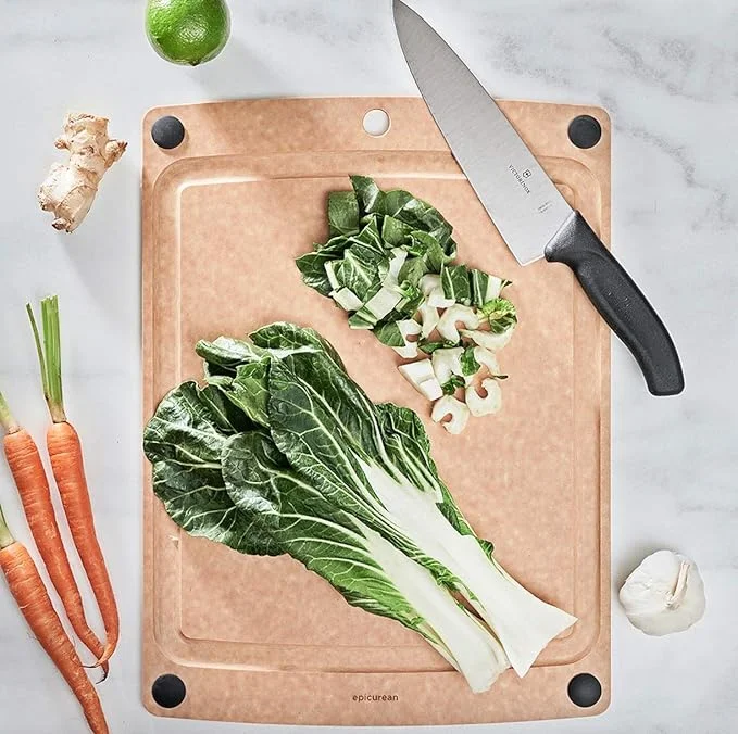 All-In-One Cutting Board - 14.5" × 11.25", Non-Slip Feet, Juice Groove, Natural/Black