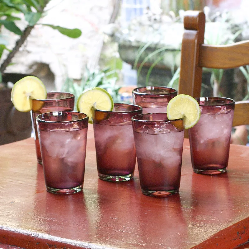 Amethyst Purple Handblown Glass Recycled Tumbler Drinkware (Set of 6)