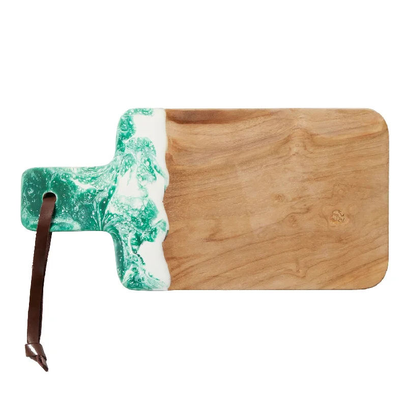 Austin Dark Green Swirled Resin/Natural Teak Serving Boards