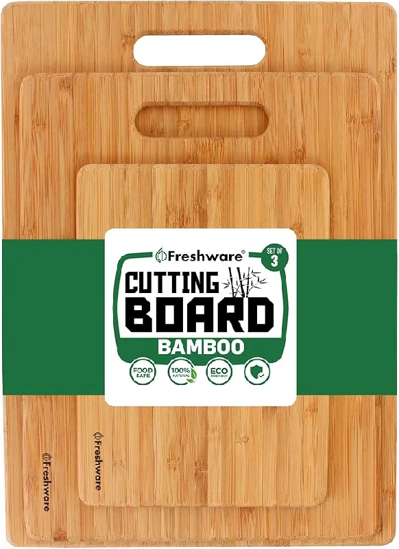 Bamboo Cutting Boards Set of 3 - Knife Friendly, Handles, for Meat & Veggies