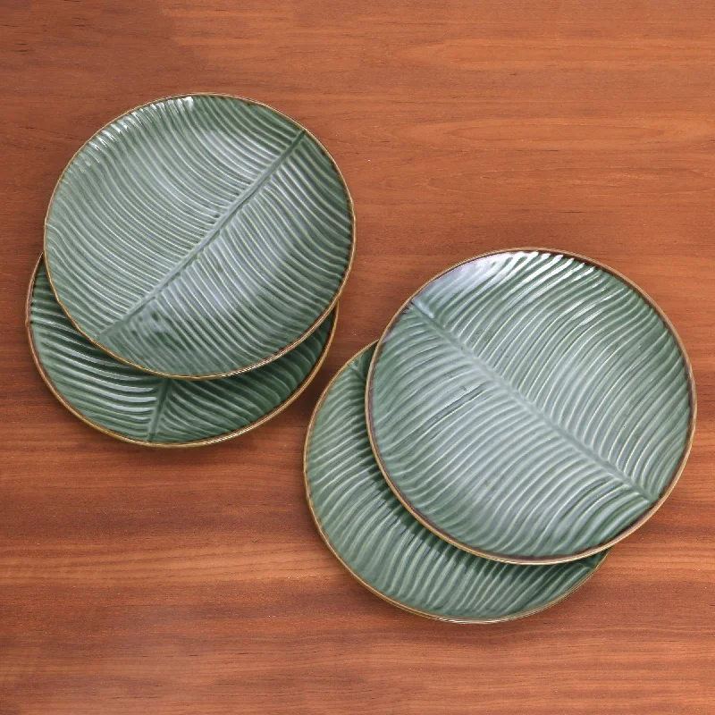 Banana Vibes Ceramic Banana Leaf Dessert Plates (Set of 4) from Bali