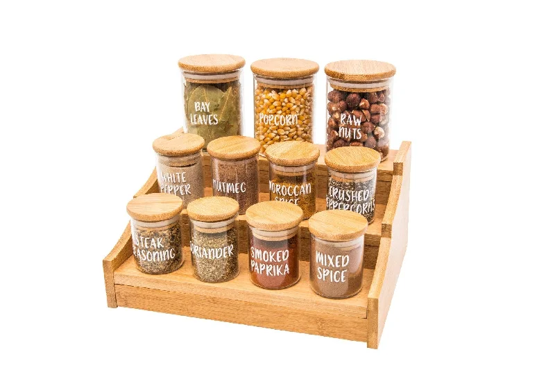 Mini Bamboo Shelf with 8 x 75ml & 3 x 200ml Herb & Spice Jars Pack