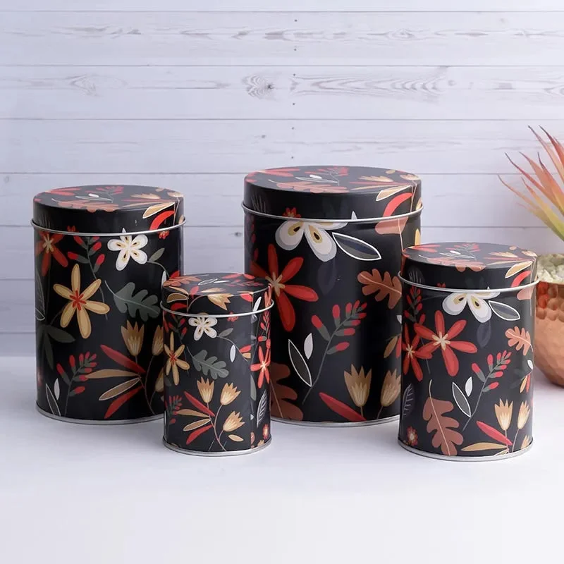 Black Beautiful Floral Storage Tins | Set of 4