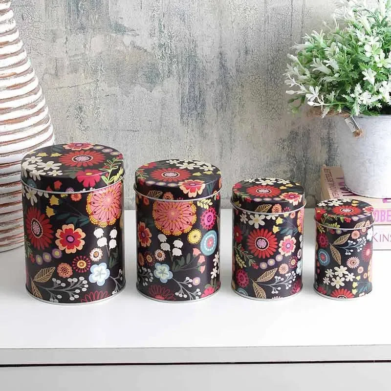 Black Floral Storage Tins | Set of 4