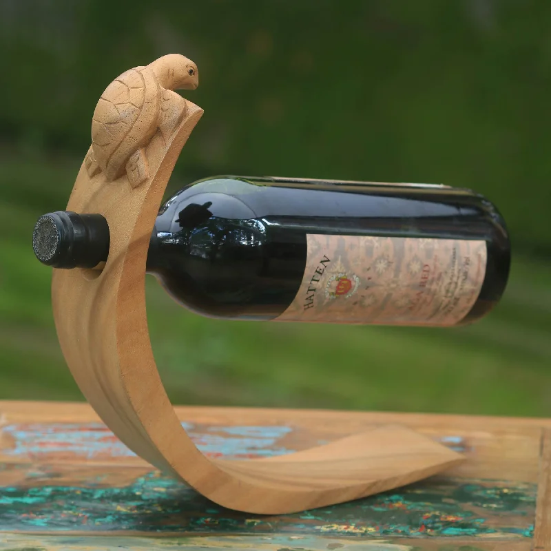 Brown Balinese Turtle Brown Wood Wine Holders