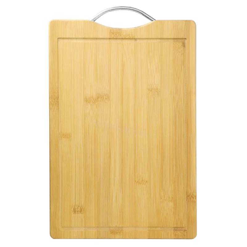 10" x 15" Bamboo Cutting Board with Juice Groove and Stainless Steel Handle