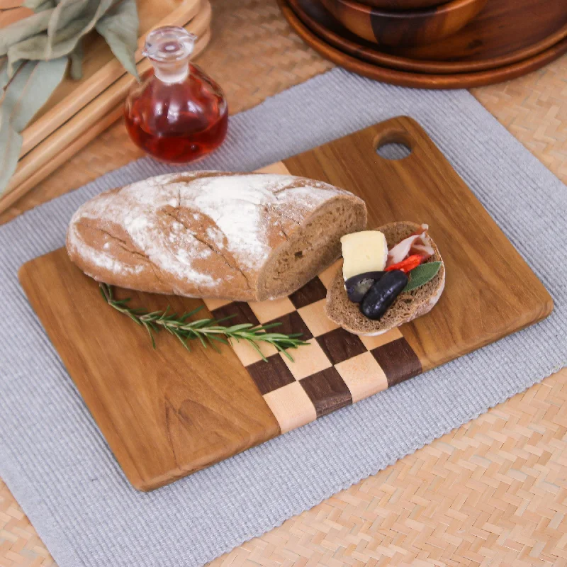 Checked Teak Wood Cutting Board Crafted in Thailand - Cooking Challenge