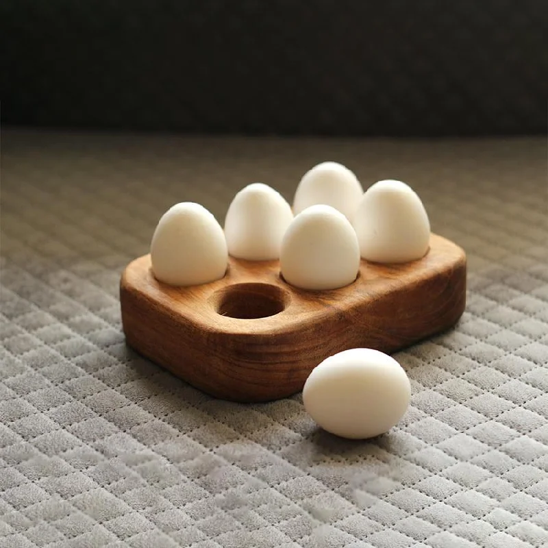 Compact Mango Wood Egg Tray for Six Eggs | 5 x 7 x 2 inches