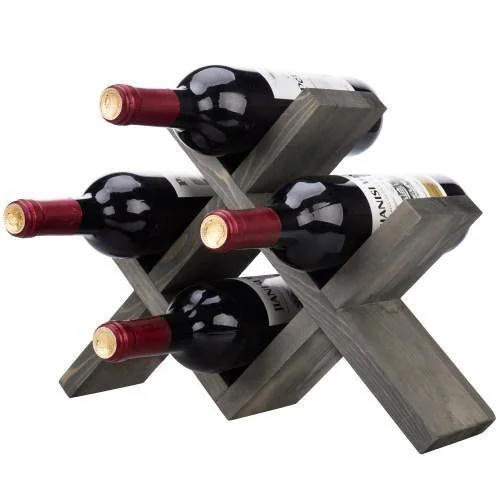 Countertop Wine Storage Rack, Vintage Grey Wood