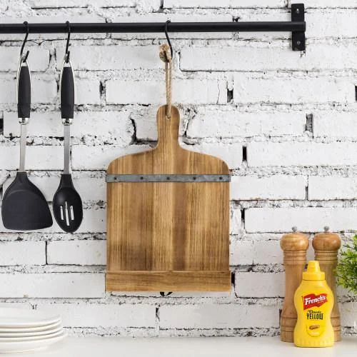 Cutting Board Shaped Burnt Wood and Galvanized Metal Cookbook Holder