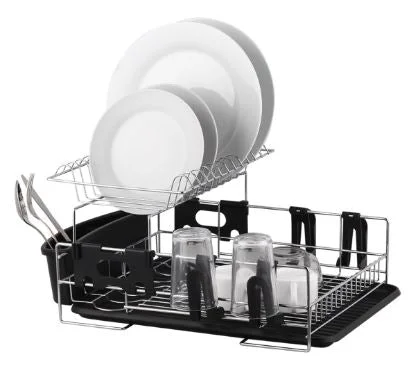 D.line Stainless Steel 2 Tier Dish Rack With Draining Board - Black