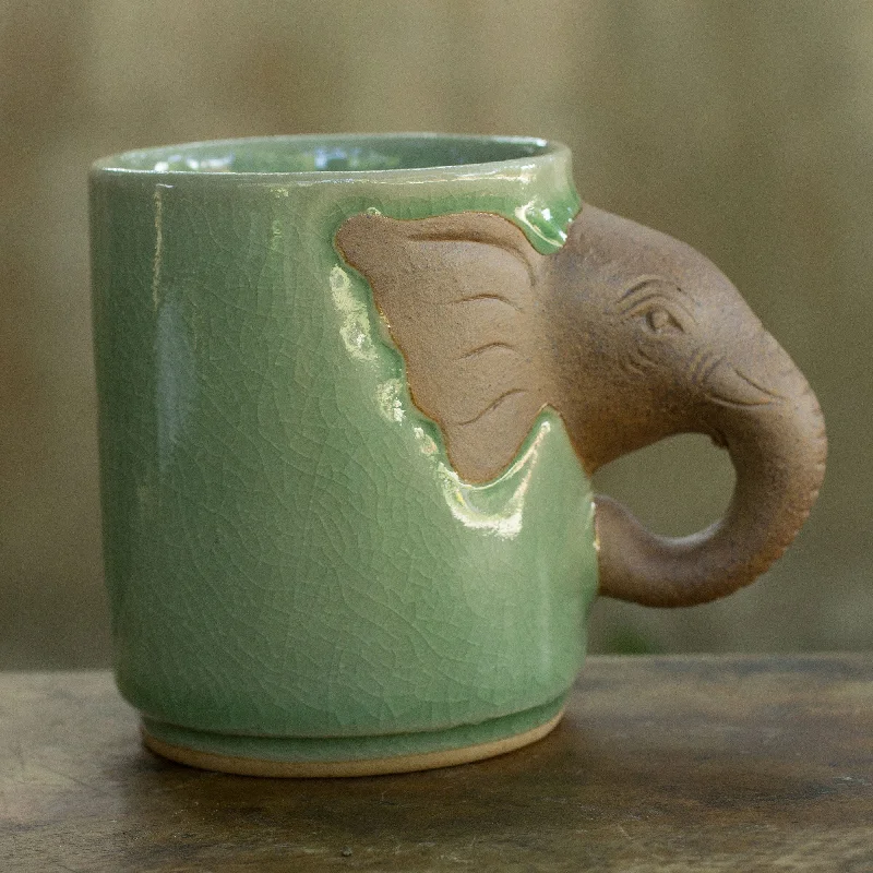 Elephant Impression Celadon Ceramic Elephant Mug