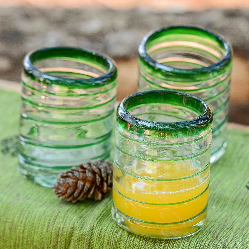 Emerald Spiral Hand-Blown Glass Tumbler - Set of 6