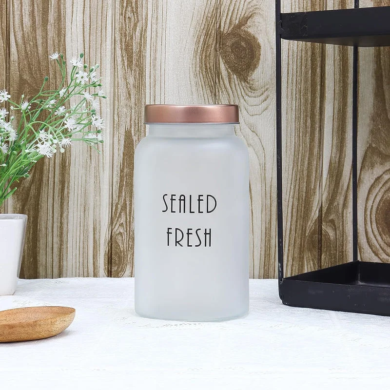 Frosted Glass Storage Jar With Gold Lid | Set of 2, 4 & 6 | 1.5 Ltr