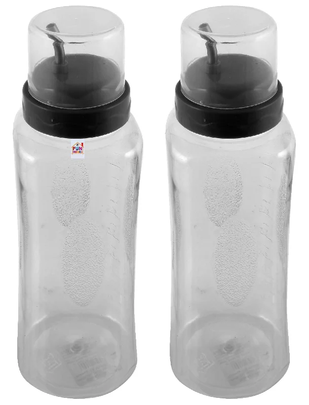 Fun Homes 2 Pieces Plastic Leakproof Drop Oil Bottle Olive Oil Dispenser for Kitchen Storage Container,1 LTR (Grey)