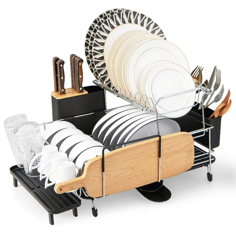 Giantex Dish Drying Rack, 2-Tier Dish Rack with Drainboard and Adjustable Swivel Spout