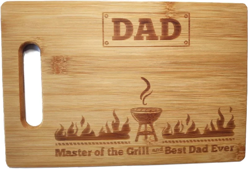 Gifts for Dad Cutting Board Master of the Grill and Best Dad Ever Gift (10.6 x 7 Rectangle)