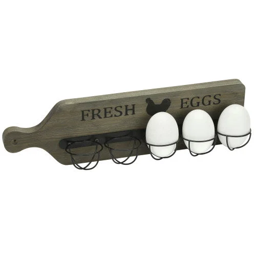 Gray Wood & Black Metal Cutting Board Design Farm Fresh Egg Rack