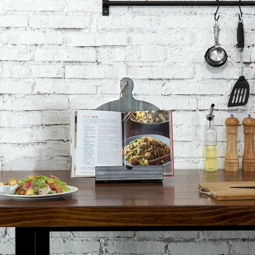 Gray Wood Cutting Board-Style Cookbook and Tablet Stand