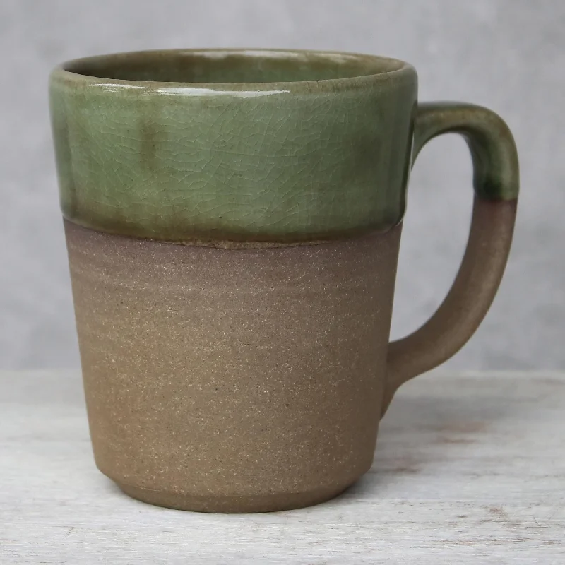 Green Patina Handcrafted Brown and Green Two-Tone Ceramic Mug