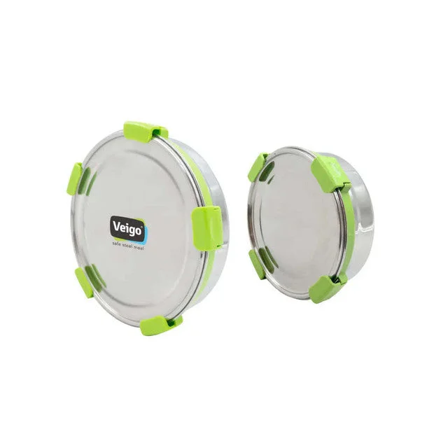 Handy Maxosteel Round Storage Box With Reversible Clip | Set of 2 | 950 / 700 ML