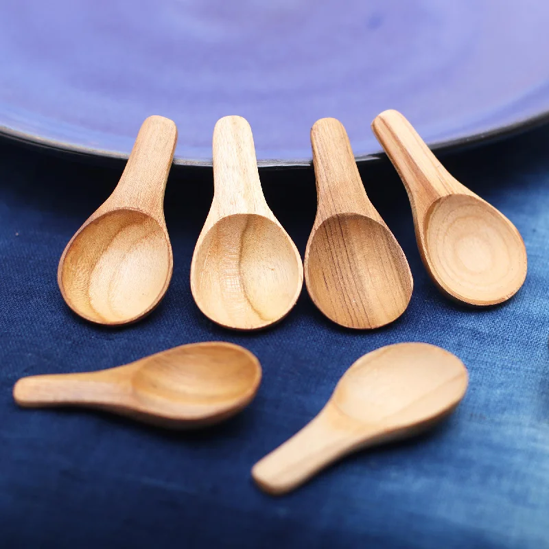 Healthy Meal Round Teak Wood Scoops from Bali (Set of 6)