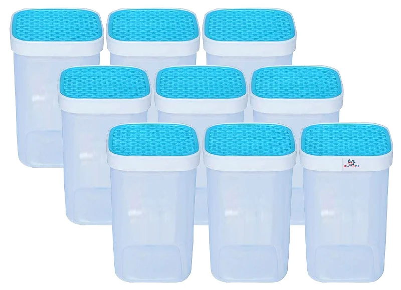 Heart Home Check Deisgn Lid Food Grade BPA Free Plastic Kitchen Container Set,2000ml, Set of 9 (Blue)