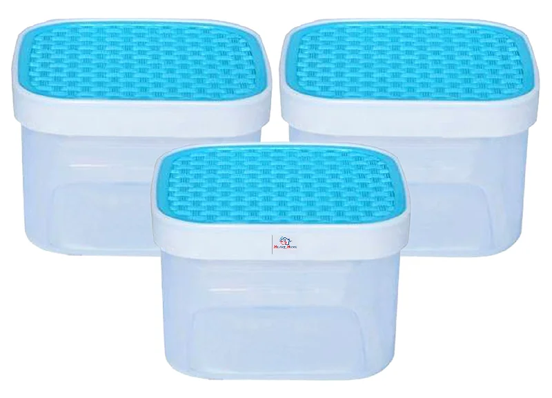 Heart Home Check Deisgn Lid Food Grade BPA Free Plastic Kitchen Container Set,1200ml, Set of 3 (Blue)