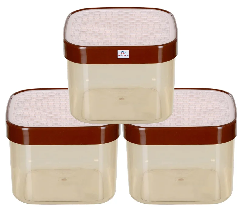 Heart Home Check Deisgn Lid Multi Purpose Plastic Container,1200ml, Set of 3 (White)