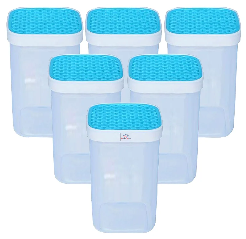 Heart Home Check Deisgn Lid Multi Purpose Plastic Container,2000ml, Set of 6 (Blue)