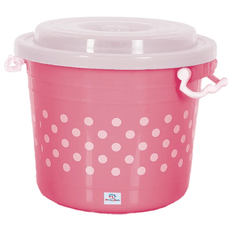 Heart Home Dot Printed Plastic Storage Container for Store Flour, Rice, Sugar, Baking Supplies with Lock Handle & Lid, 11 Liter (Pink)-47HH01122