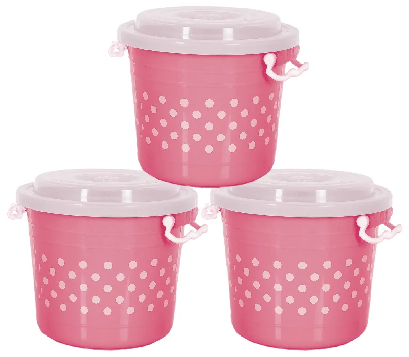 Heart Home Dot Printed Plastic Storage Container for Store Flour, Rice, Sugar, Baking Supplies with Lock Handle & Lid, 11 Liter- Pack of 3 (Pink)-47HH01126