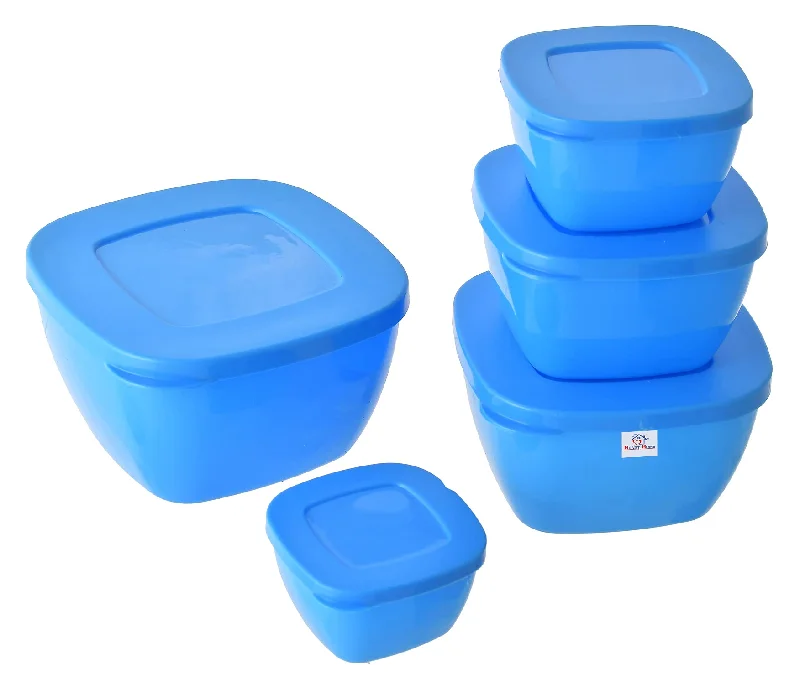 Heart Home Food Grade, Microwave Save Multipurpose Plastic Storage Containers with Lid, Set of 5 (Blue)-HS42HEARTH25264