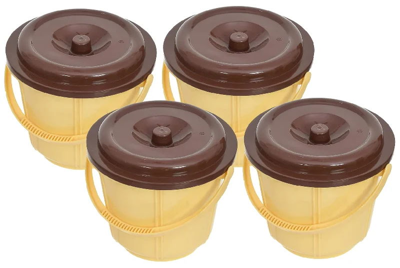 Heart Home Small Plastic Storage Container/Bucket for Store Flour, Rice, Sugar, Baking Supplies with Handle & Lid, 5 LTR.- Pack of 4 (Cream)-47HH01246