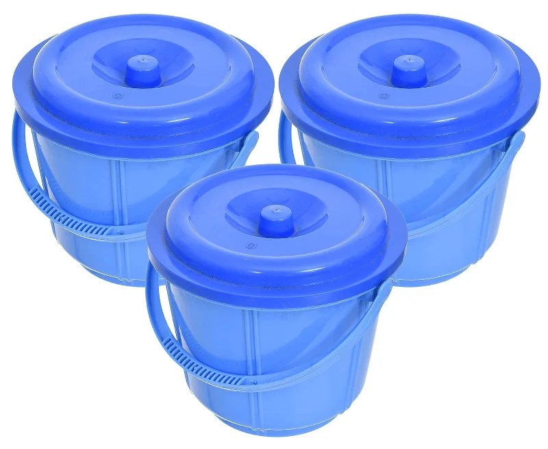 Heart Home Small Plastic Storage Container/Bucket for Store Flour, Rice, Sugar, Baking Supplies with Handle & Lid, 5 LTR.- Pack of 3 (Blue)-47HH01234