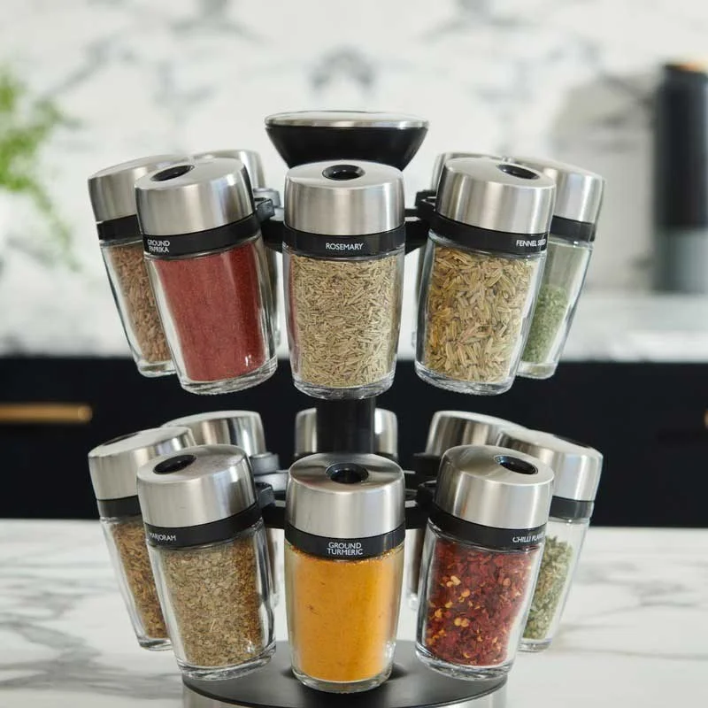 Cole & Mason Herb And Spices New Premium Carousel Jar Set | Set of 16 | 8 x 10 inches