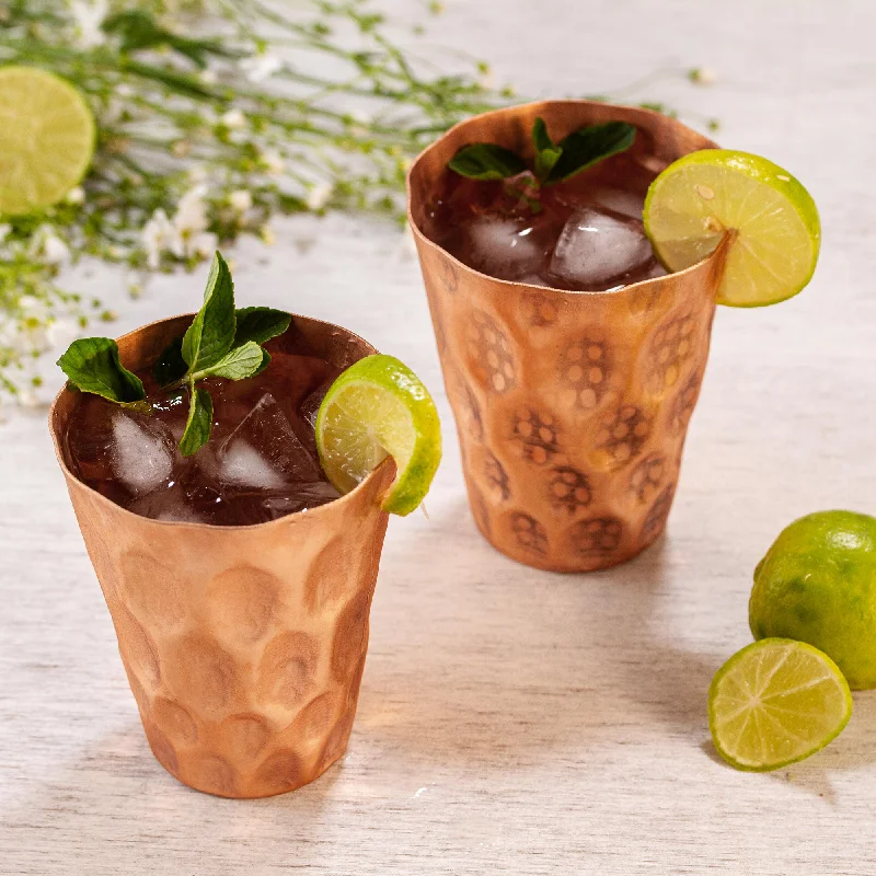 Hexagon Gleam Hexagon Pattern Copper Tumblers from Mexico (Pair)