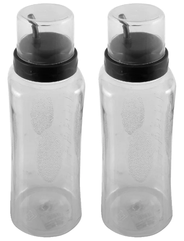 Kuber Industries 2 Pieces Plastic Leakproof Drop Oil Bottle Olive Oil Dispenser for Kitchen Storage Container, 1 LTR (Grey)-KUBMART11125