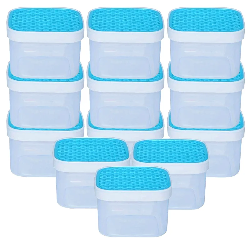 Kuber Industries Check Deisgn Lid Food Grade BPA Free Plastic Kitchen Container Set,1200ml, Set of 12 (Blue)